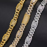 15mm Block Link 925 Sterling Silver Moissanite Miami Cuban Link Chain